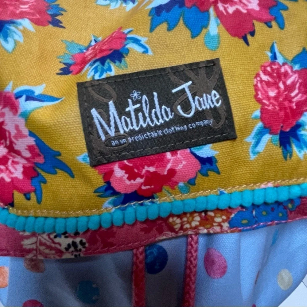 Matilda Jane Make a Splash Beach Backpack Blue Polka Dot Yellow Pink Floral